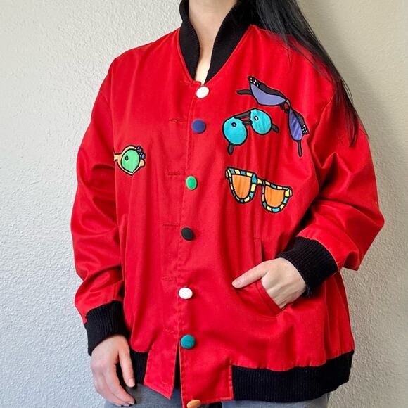 Vintage 100% Silk Red Sunglass Jacket Size XL - Picture 2 of 7